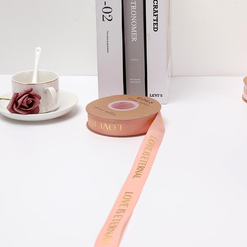 English Hot Stamping Ribbed Ribbon - 2.5cm Silk Bow for Gift, Cake, and Flower Packaging