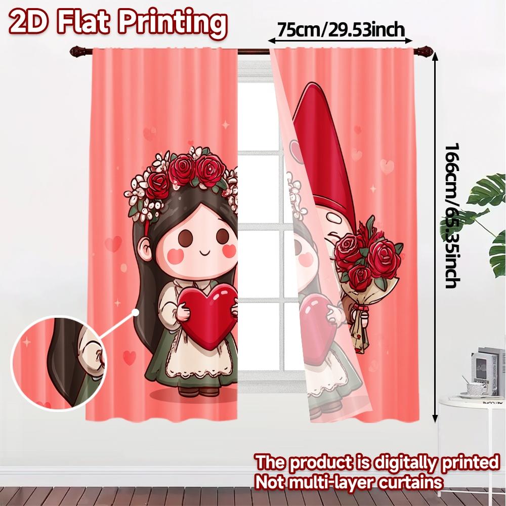 2D Flat Printing  JIT 2pcs   Curtains (Without Rod) Gnome Love Fashionable Popular Curtains Versatile Durable Polyester Curtains