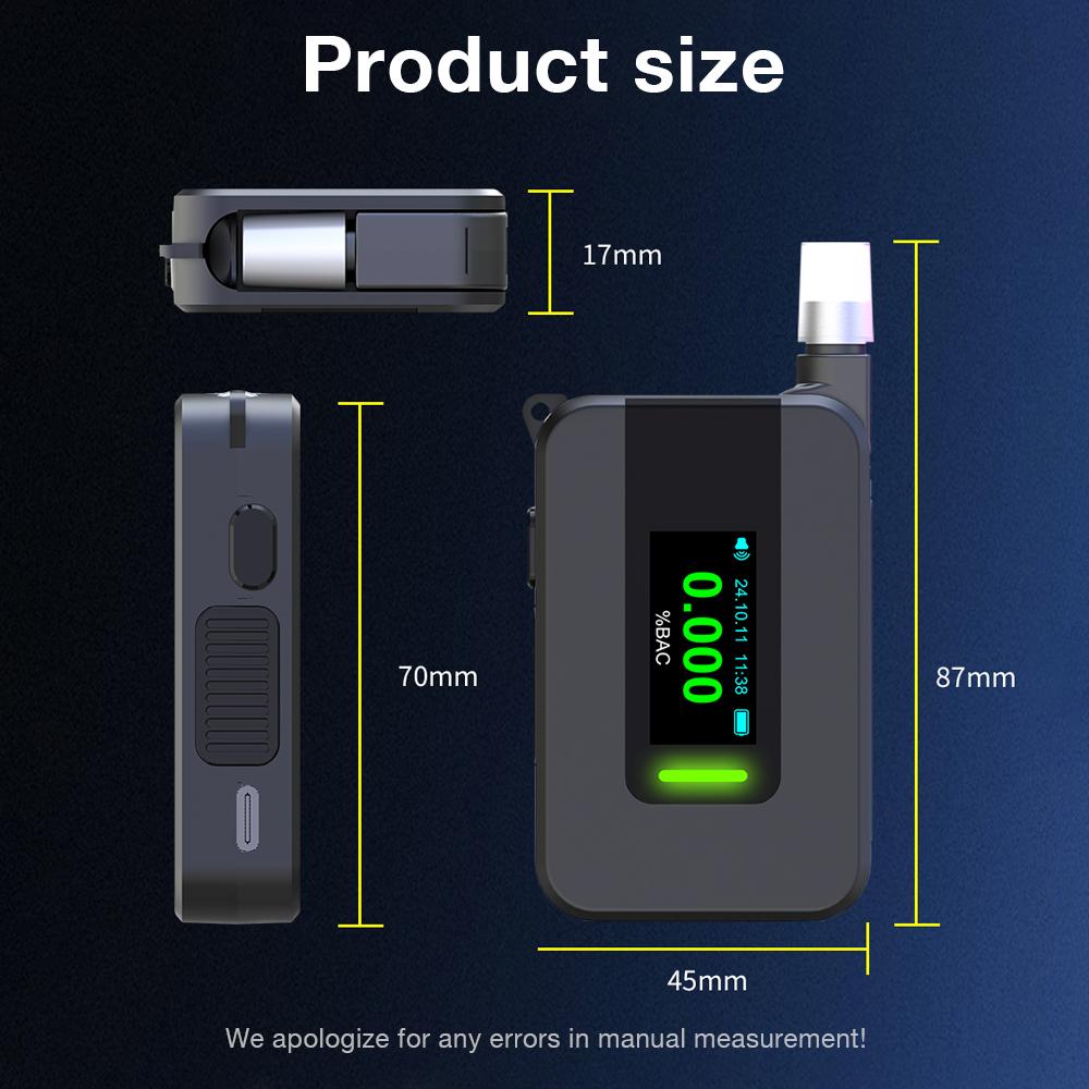 

Портативный алкотестер Электрохимический детектор алкоголя Профессиональный алкотестер ЖК-дисплей Тест на вождение в нетрезвом виде Измеритель алкоголя чёрный