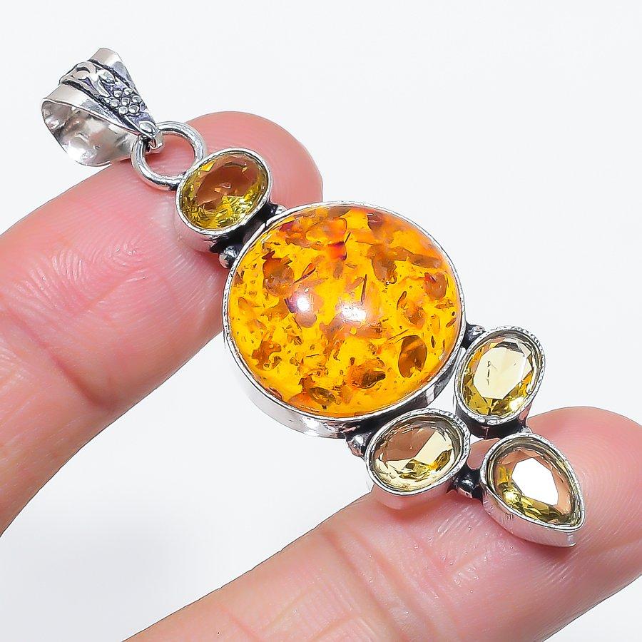 

Натуральный балтийский янтарь, цитрин, ювелирная подвеска из стерлингового серебра 925 пробы, 2,36 J1N03