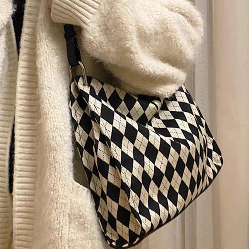 IELGY Высококачественная сумка через плечо в черно-белую клетку с ромбами — фото 6