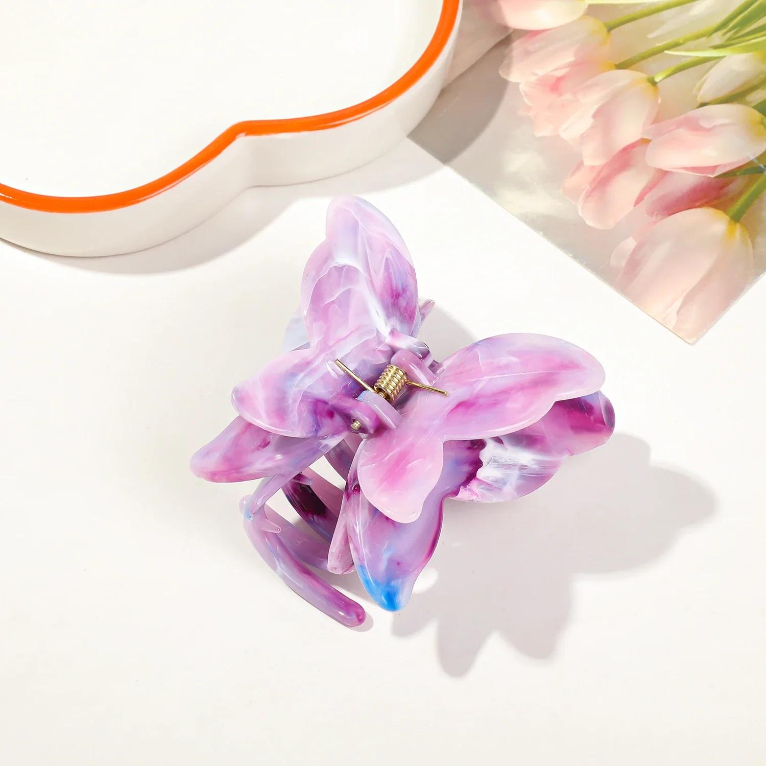 

18 цветов, мраморный узор, держатель для волос, зажимы для волос, элегантные двойные зажимы в виде акулы, аксессуары, праздничный подарок, новый фиолетовый