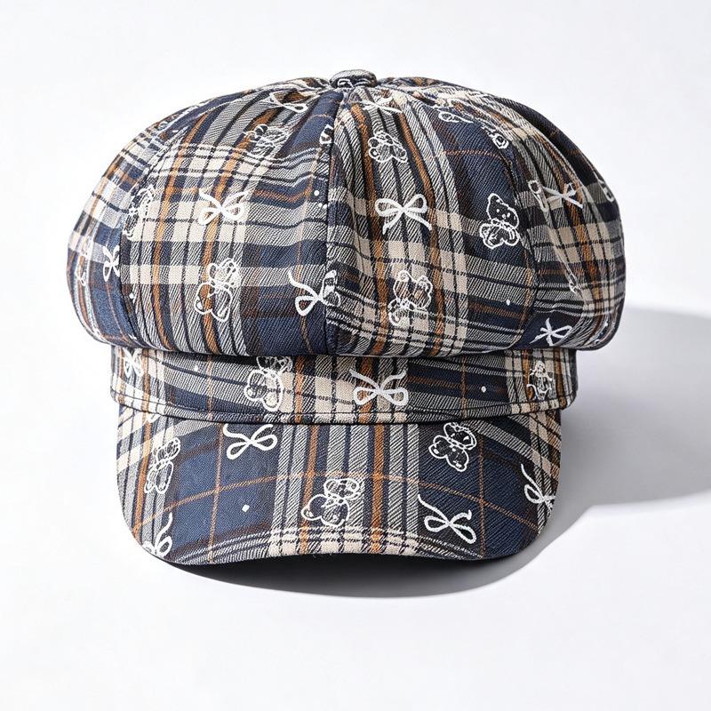 Women S Plaid Sweet Cute Versatile Octagonal Hat For Autumn Winter