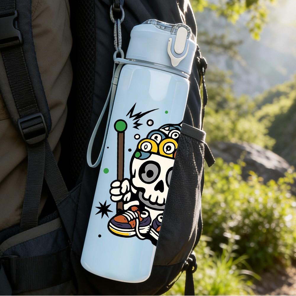 1PC Sugar Skull Festival Art 750ml Color Plastic Sports Water Bottle Leakproof Flip Straw Lid Suitable for Sports Office Home Use