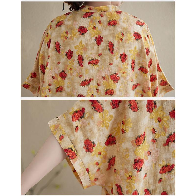 Dimanaf 2025 Women Plus Size Summer Long Dress Floral Casual Vintage Dress Basic V-Neck Loose Dress Maxi