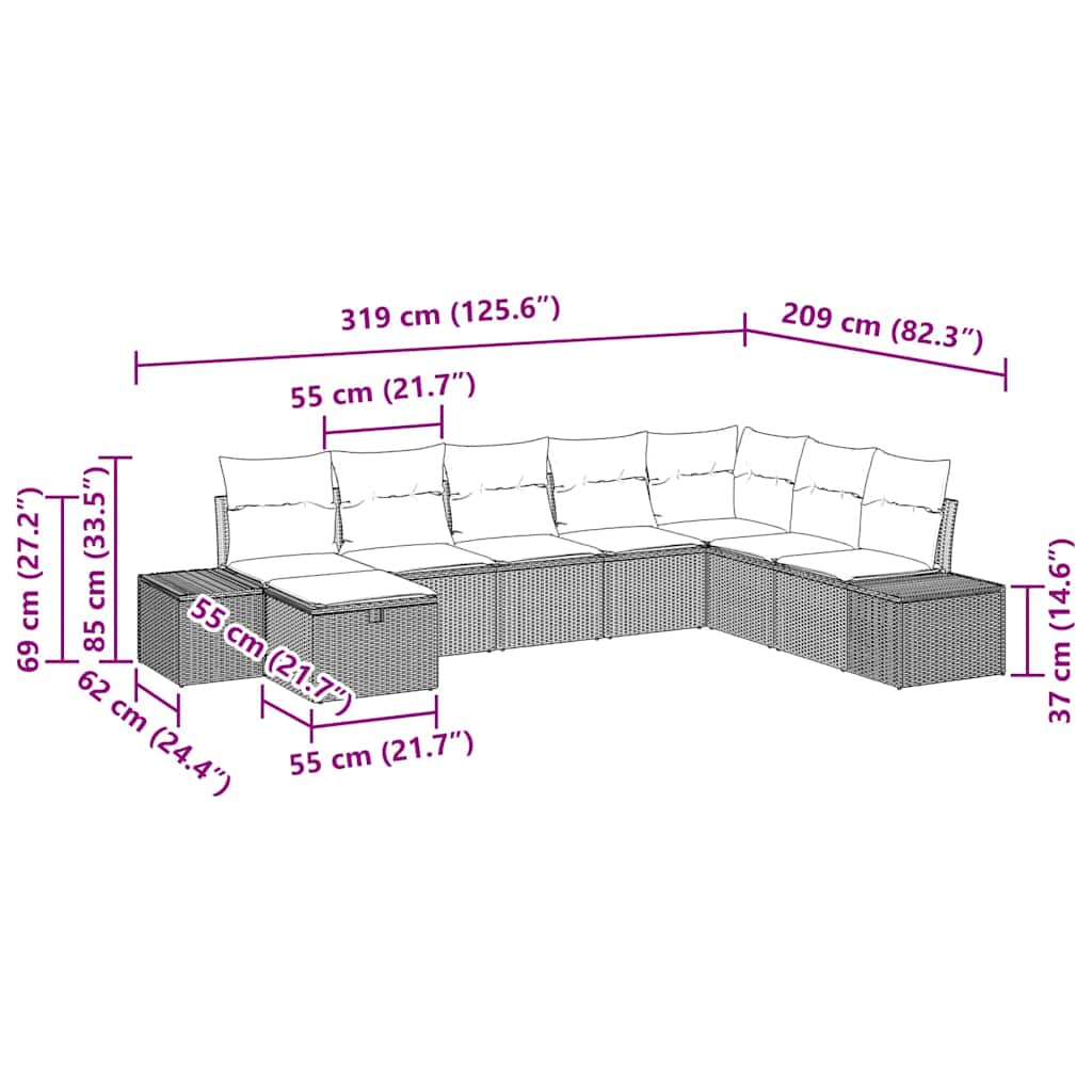 Garden Sofa Set with Cushions 8 Pcs Beige Poly Rattan