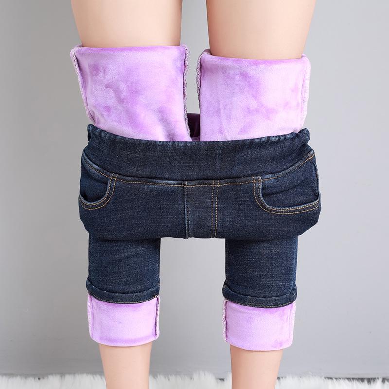 Women's Brushed Denim High-Waist Skinny Pants - Autumn/Winter 2023: Warm, Elastic, Thick Cotton