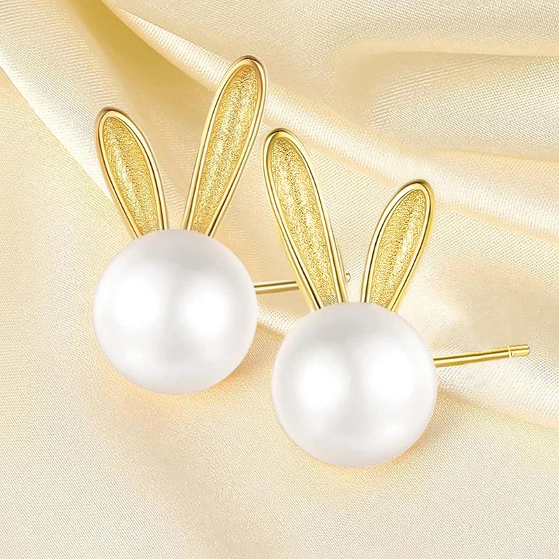 Chic Cute Rabbit Stud Earrings Female Teen Girls Daily Jewelry Delicate Gifts Simulated Pearl Accessories for Women