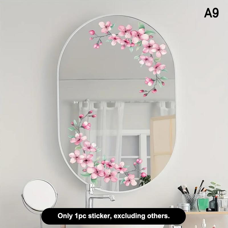 Spring Green Leaf And Floral Wall Stickers Glass Sticker For Shower Doors, Mirrors, Bathroom Glass Self-Adhesive Removable