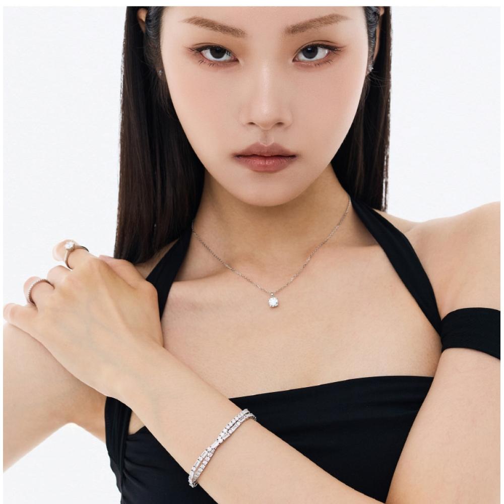 Miss Green Cross Pave Baguette Round Tennis Bracelet