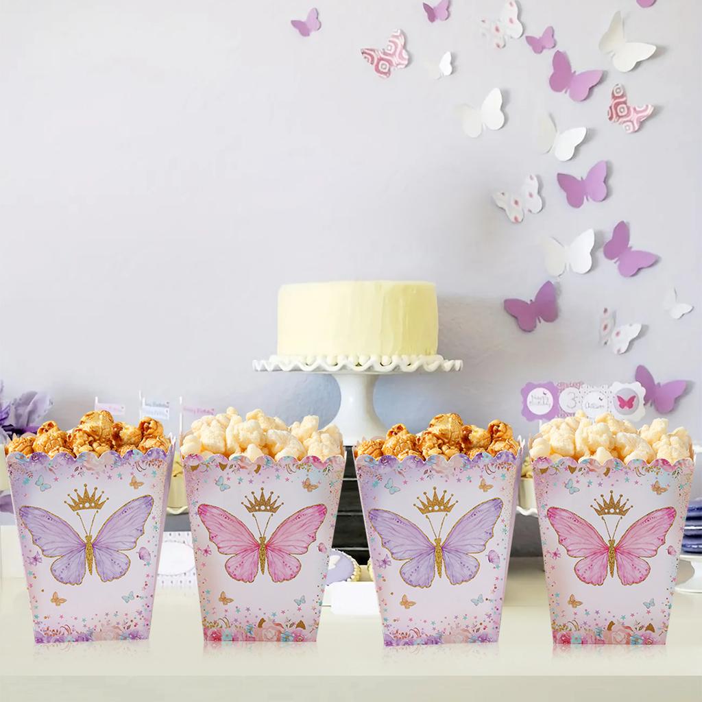Ružovo-fialová Motýlia Krabička na Popcorn Krabička na Cukríky Motýlia Ozdoba na Narodeninovú Oslavu Deti Dievča Svadba Potreby na Narodeninovú Oslavu Oslava Bábätka