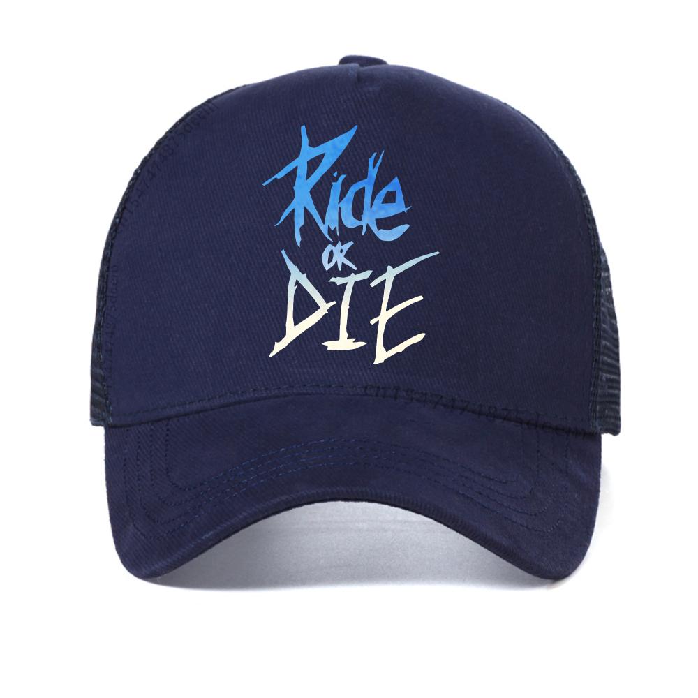 

Men Hoodie with Ride or Die Letter Print Graphic baseball cap Sweat Casual Streets Hip Hop hat fashion mesh Snapback Caps Adjustable темно-синього кольору