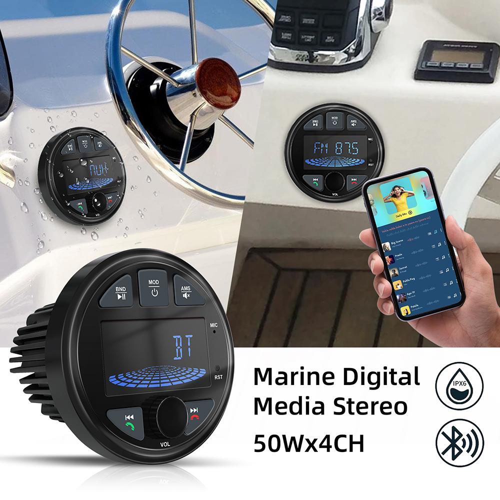 Boat Radio Media Player Marine Stereo MP3 Waterproof Bluetooth Audio Radio FM AM Receiver Fit for Harvesters ATV UTV SPA RZR