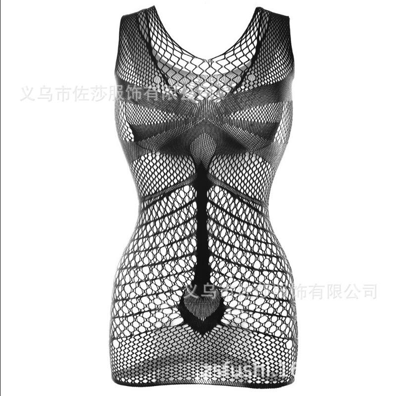 Sex Underwear New Hollow Mesh Transparent One-piece Pajamas Nylon Fine Woven Jacquard