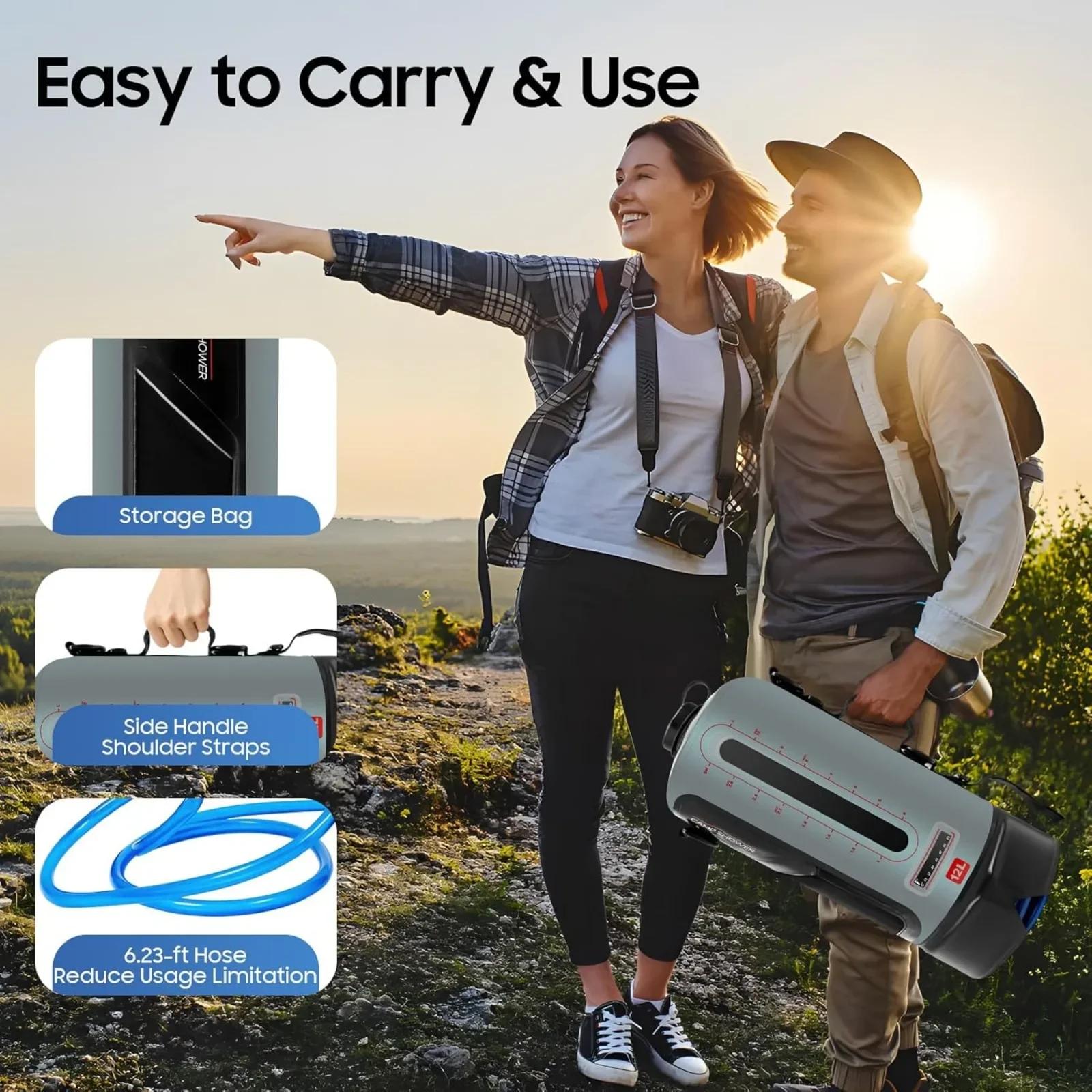 12-литровый портативный походный душ под давлением, кемпинговый душ с насосом, 3 галлона, душевая лейка и съемный шланг для поездок, купания United States