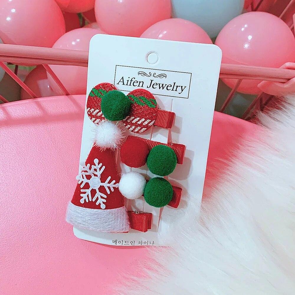 

2/4/5 шт./набір Мила різдвяна шпилька для волосся Цукерка Дід Мороз Шпилька для волосся Дитячий головний убір Затискач-качка Червоний Зелений Шпилька для волосся 4pcs