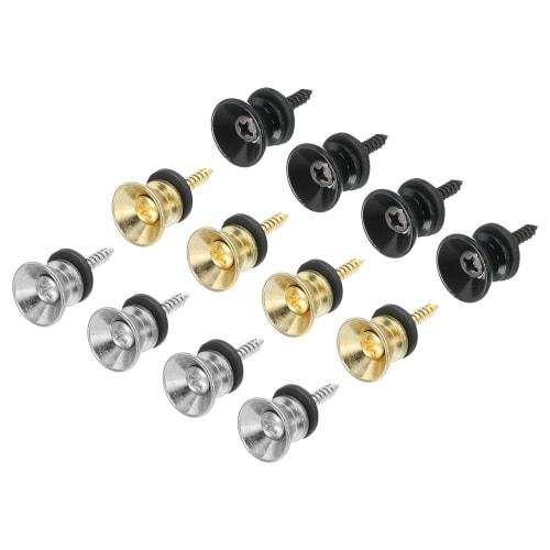uxcell Guitar Neck Strap Holder, Strap Lock Pin, Small End Pin Set, Metal, Gold/Silver/Black, with Felt Washers, for Guitars and Basses, 12-Pack