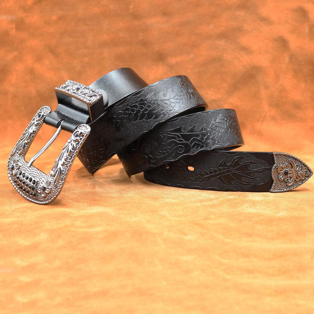 Herren Retro Gürtel aus echtem Rindsleder, Robust, Geprägtes Design