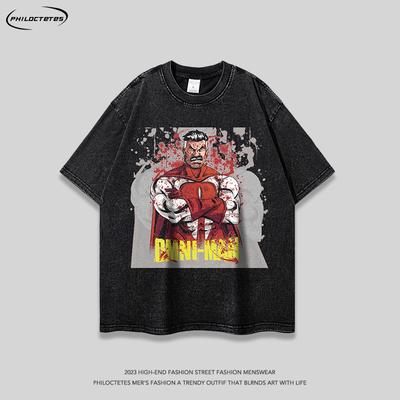 Oversized Vintage Washed Cotton Tee With Graphic Print Unisex Streetwear Short Sleeve
