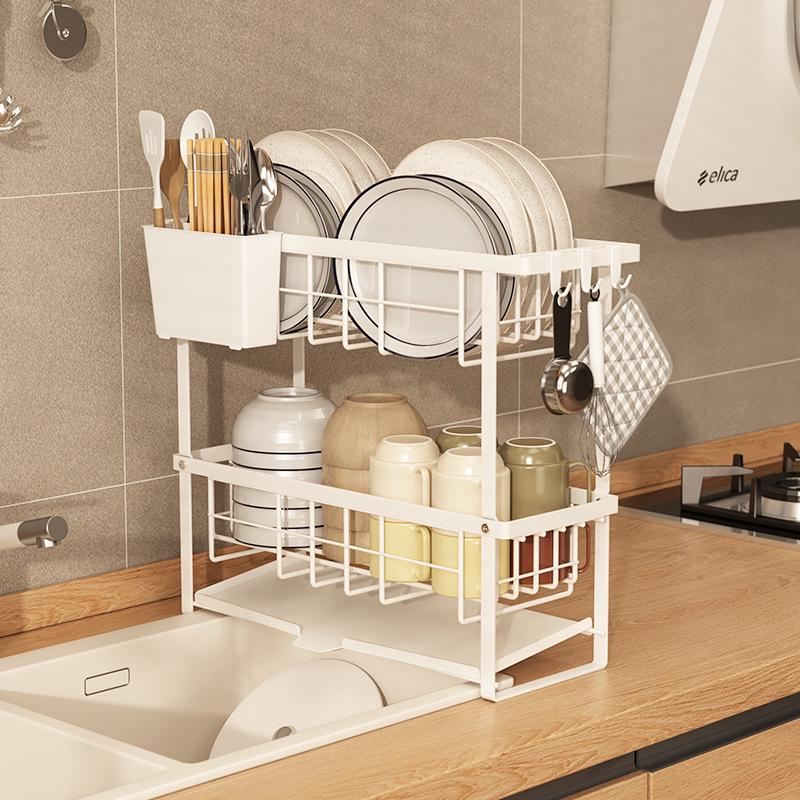 Sottoscala da Cucina a Doppio Strato Portapiatti e Cestello Scolapiatti