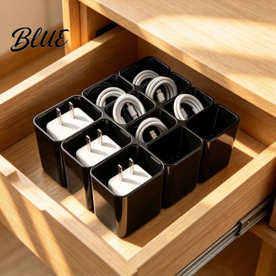 Desktop Cord Keeper Drawer Bin Storage Box Data Cable 11 Compartment Space Saving Plastic Organizer