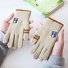 Winter Warm Gloves for Students Five Finger Separate Wool and Velvet Thickened Solid Color Full Finger Gloves