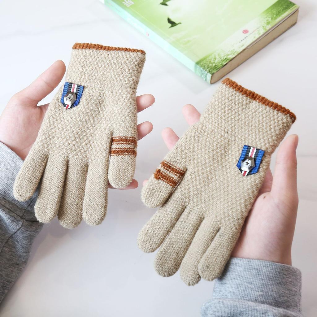Winter Warm Gloves for Students Five Finger Separate Wool and Velvet Thickened Solid Color Full Finger Gloves