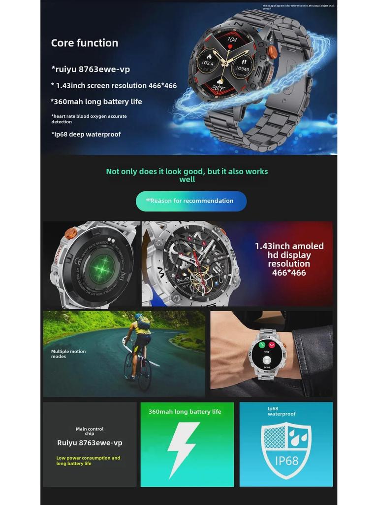 Multi-Function Smartwatch: Outdoor-Ready, Waterproof, Heart Rate & Blood Pressure Monitor with Bluetooth Calling