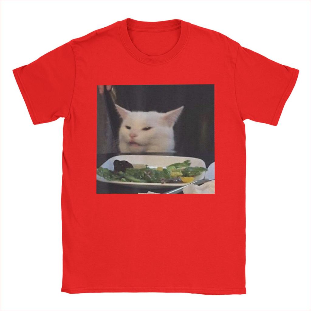 Esstisch Katze Meme Lustig Internet Schreiend Verwirrt T-Shirt Sommer T-Shirts Baumwolle Mode T-Shirt Für Männer Kurze Ärmel Oberteile