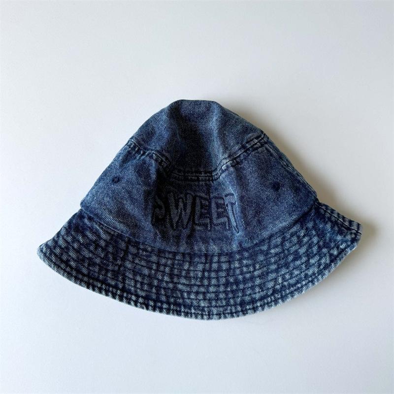 

Japanese Retro Kids Bucket Hat 50-52cm 2-4 Years Letter Distressed Casual Fashion Versatile Street Travel Baby Sun Hat 50-52cm синий