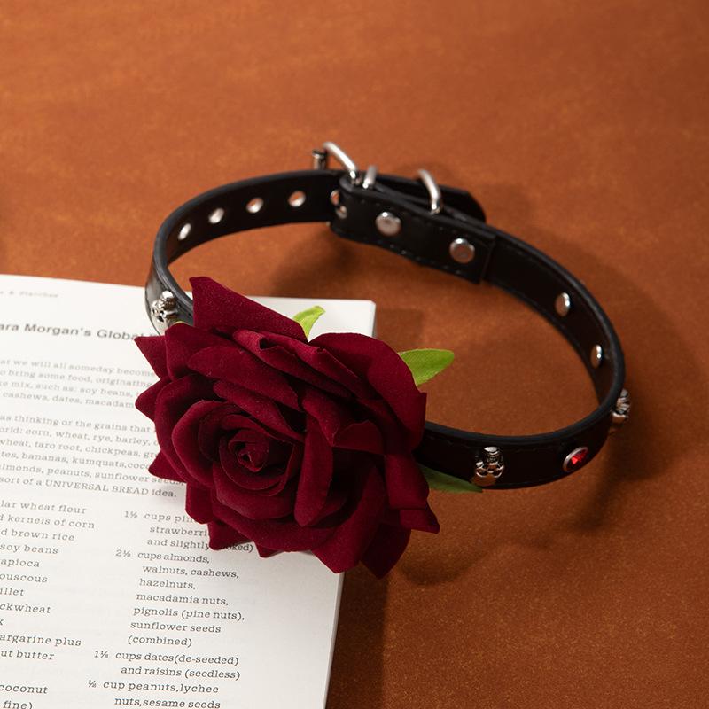 Heavy Industry Red Rose Collar High Sense Choker Cross Necklace Dark Goth Punk Neck Chain Collarbone Chain