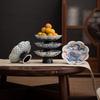 Retro Blue and White Ceramic High-Foot Snack Plate