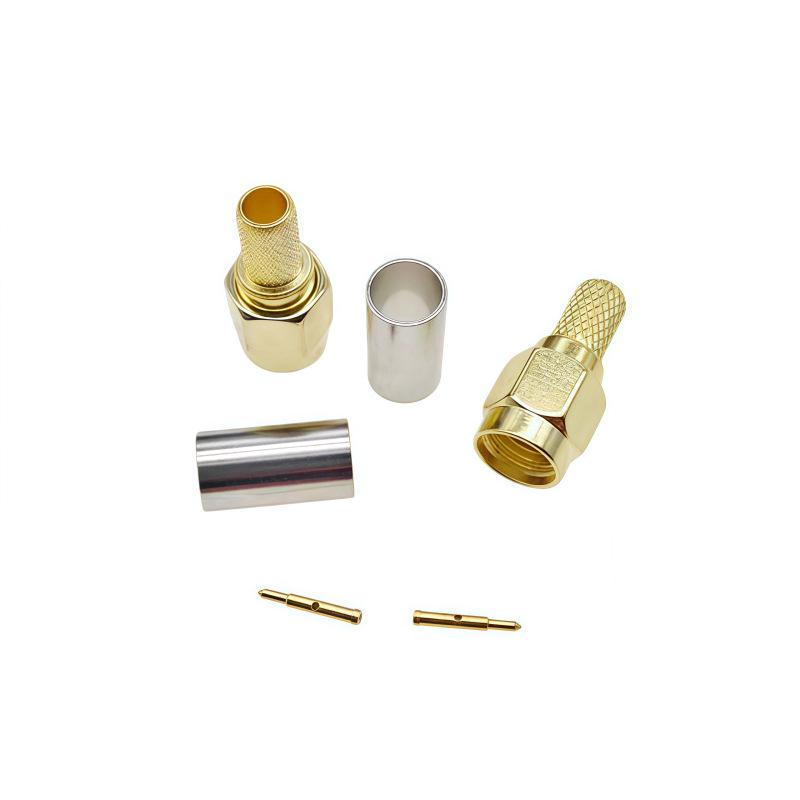 Gold-Plated All-Copper SMA Male Crimp Connector for 50-3/RG58/LMR195/RG142 Cable
