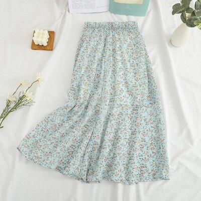 Sommerröcke für Damen, Vintage-Stil, Blumenmuster, Chiffon, A-Link-Rock, elastisch, hohe Taille, lässiger Midirock mit Futter für den Strand