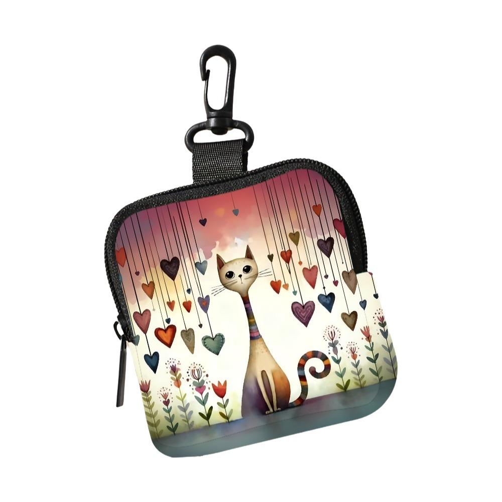 Trendy Mini Cute Cat Coin Purse PVC Water-resistant Zippered Wallet Lightweight Portable Storage Bag Friends Gift