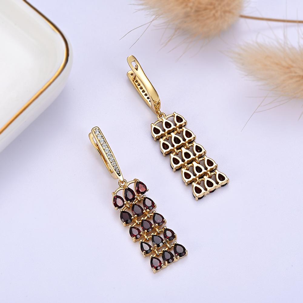 S925 Silber Luxus Lange Silber Verschluss Ohrringe Granat Natürlicher Edelstein Modeschmuck für Frauen & Mädchen Jubiläum Besonderes Geschenk