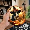 Wooden Halloween Sign with Cow & Pumpkin Pattern - Unique Figurine Ornaments - Ideal for Front Door, Farm, Porch Decor