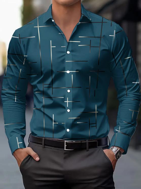 European and American Men's Clothing Casual Personality Trendy Men's Long-sleeved 1D Digital Printing Shirt Large Size Shirt Casual Versatile