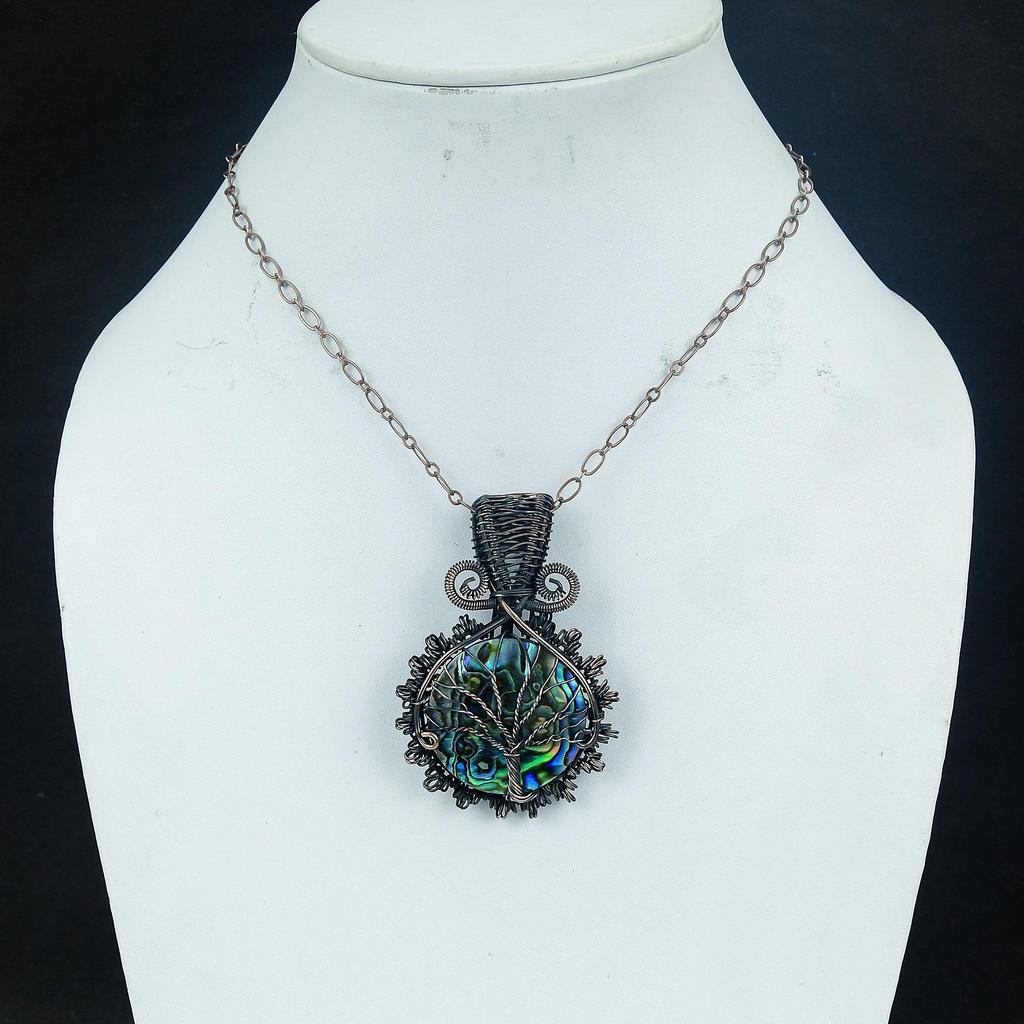 Tree Of Life Abalone Shell 999 Copper Wire Wrapped Pendant, Handmade Gemstone Pendant Jewelry, Gifts For Wife Brand New Pendant