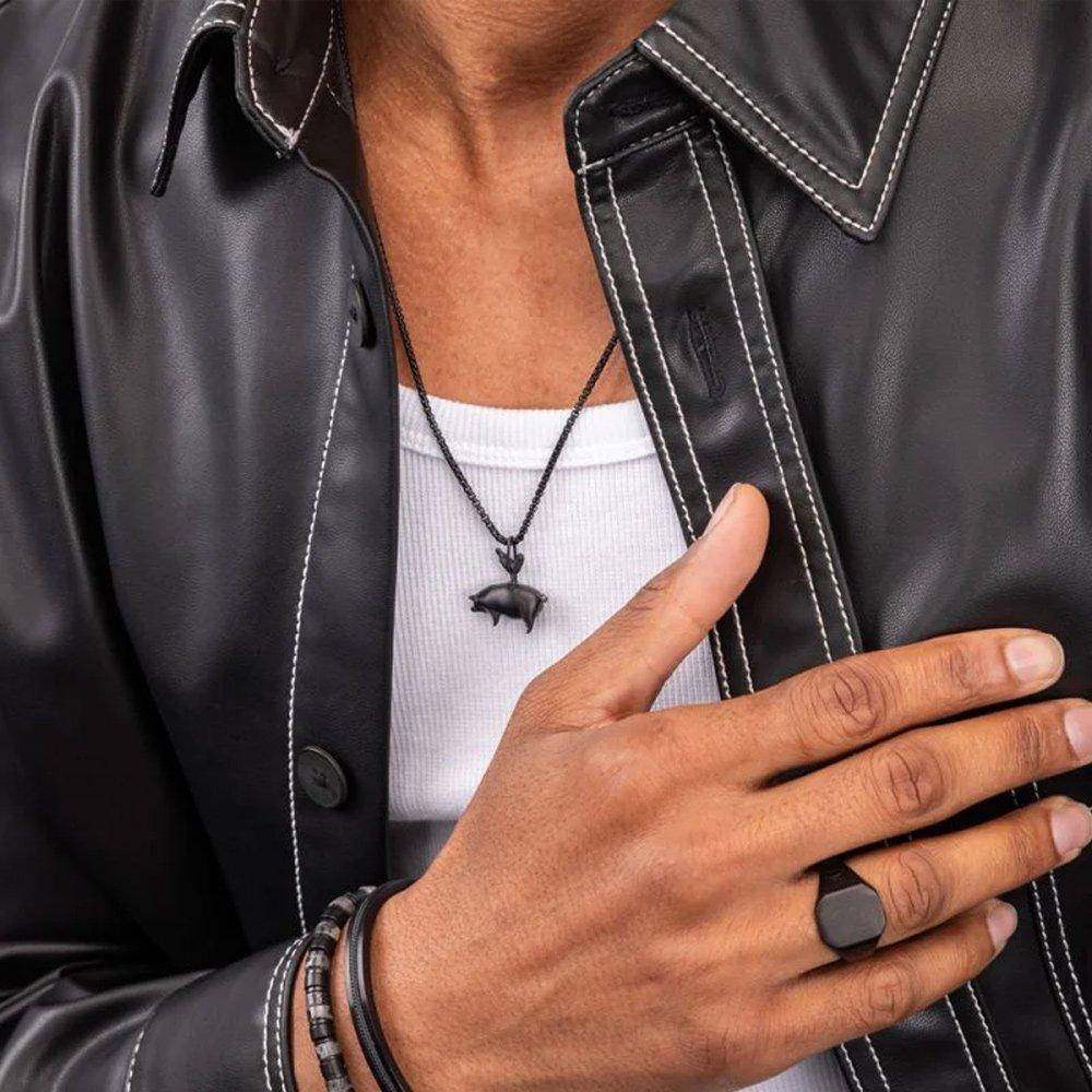 Pig and Hen Pendant Necklace - Black X Black