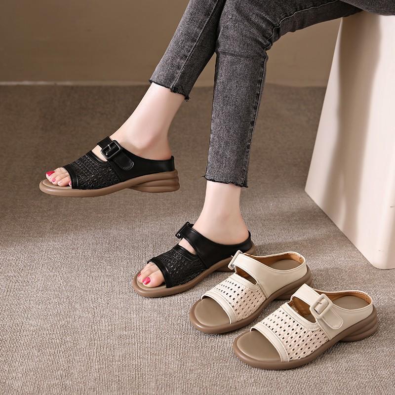 South East Asia large size hollow cool slippers 22 summer new retro belt buckle breathable casual one-word drag