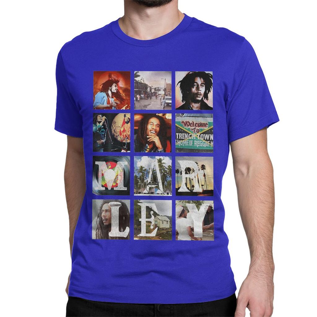 Bob-Marley Collage Reggae T-Shirt for Men Women Jamaican Music Vintage Pure Cotton Tees Short Sleeve T Shirts 6XL Clothing