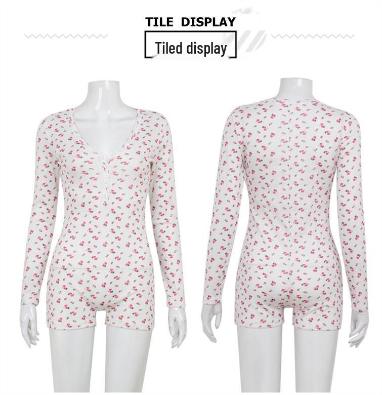 In Stock Floral Buttoned Long Sleeve Jumpsuit - Early Autumn Women's Fashion