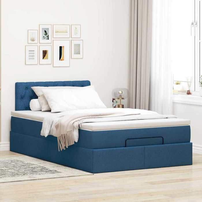 Lit ottoman - Maison Exclusive - 120 x 200 cm - Tissu bleu - Rangement avec LED