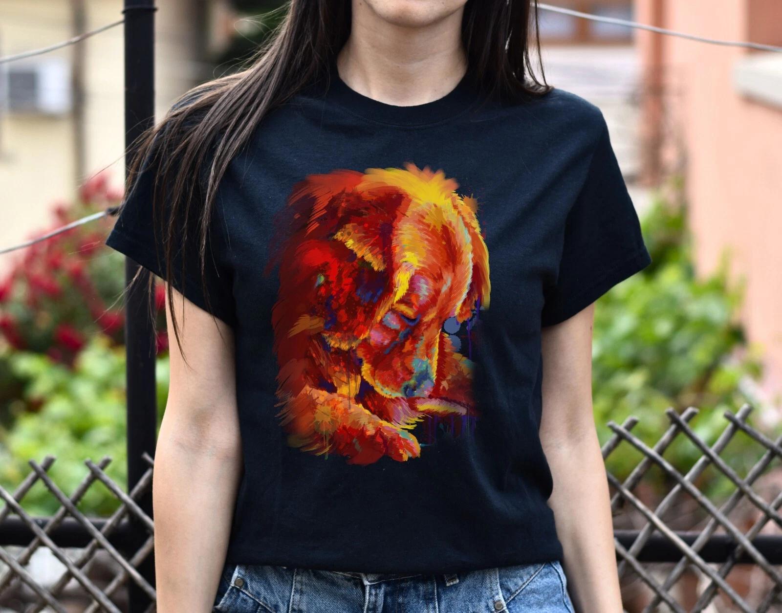 Digital art golden retriever dog Unisex shirt S-2XL black navy dark heather 3XL
