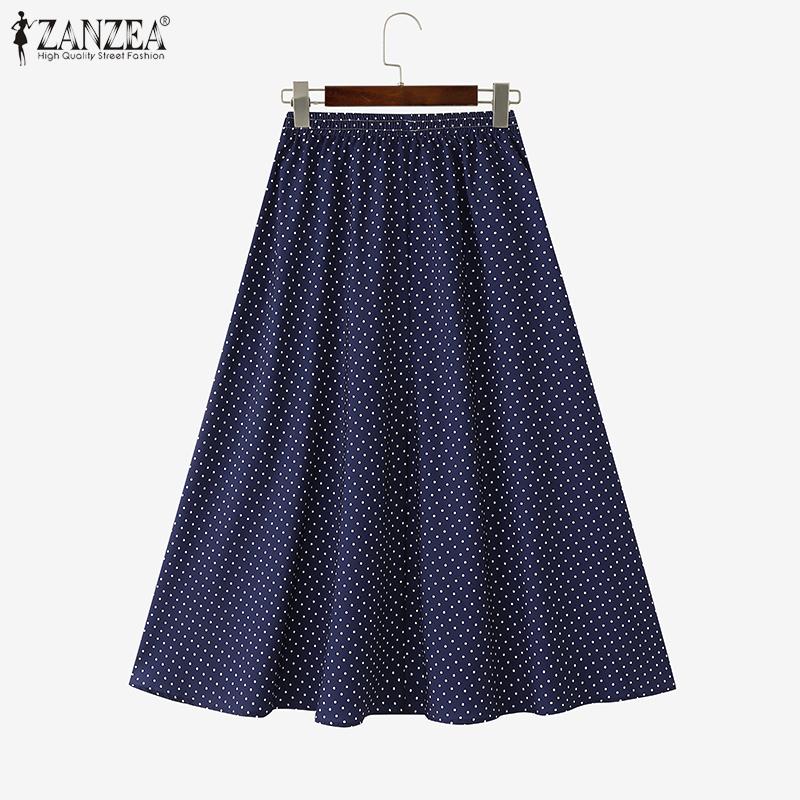 ZANZEA Damen Sommer Elastischer Bund Locker Lässig Spitze Einsatz Polka Dot Röcke