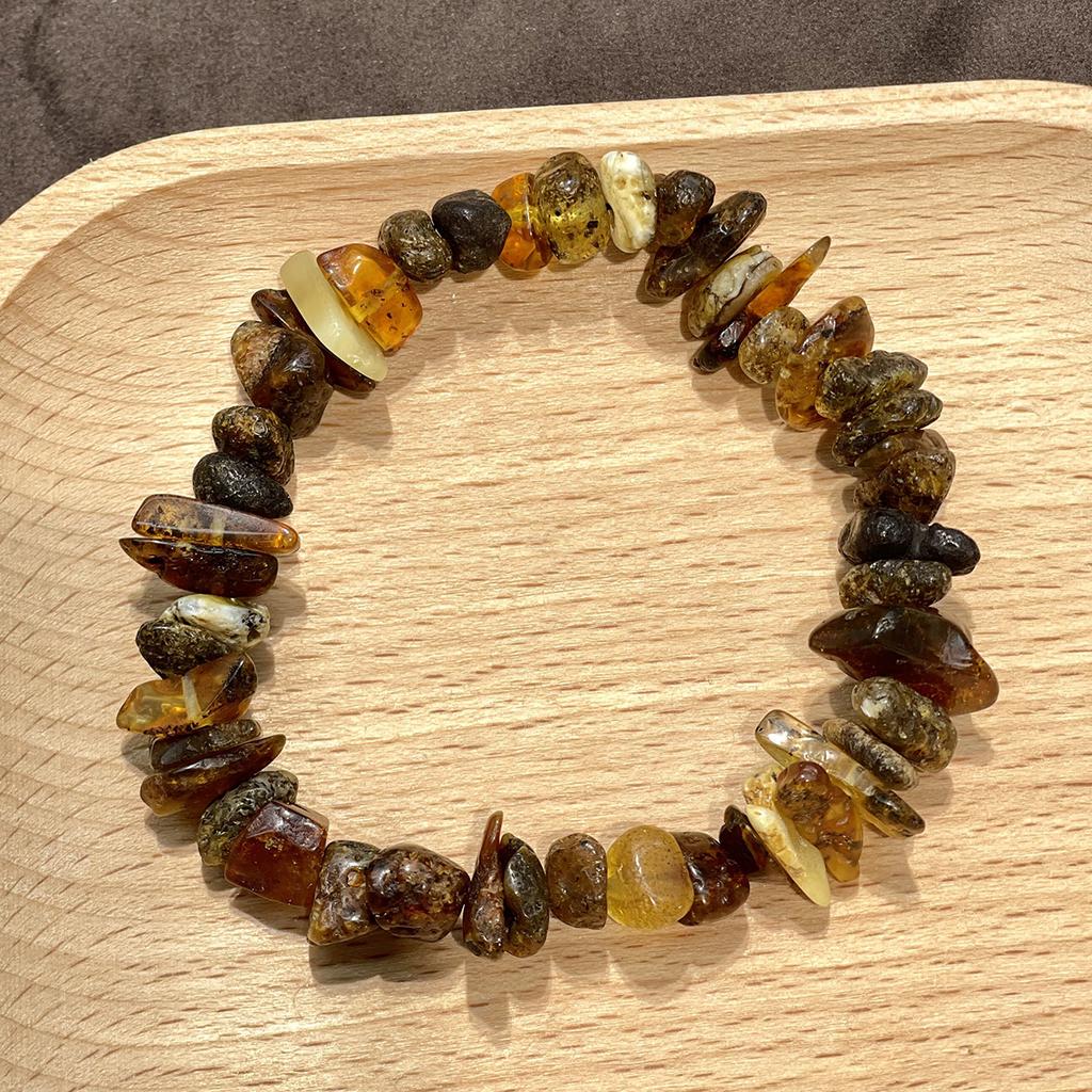 1 Stück, Natürliches Mehrfarbiges Bernstein Freeform Splitter Armband 7×11mm 18cm, Gemischtes Rohes Bernstein Unregelmäßiges Elastisches Stapelarmband