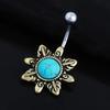 Retro Sunflower Turquoise Belly Button Navel Bar Ring Body Piercing Barbell Gift