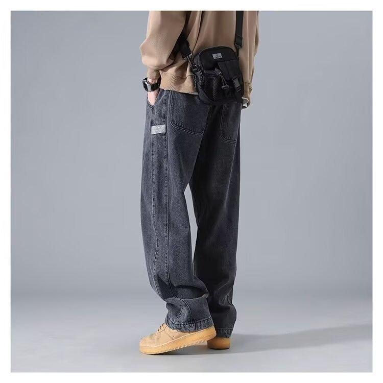 Vintage Washed Men's Straight-Leg Jeans - Plus Size, Loose Fit, High Street Trend for Spring & Autumn