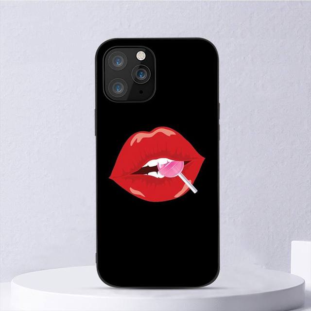 Kiss Sexy Red Lips Lollipop Fashion Black For iPhone Samsung Galaxy Redmi Note S 17 16 15 14 13 20 24 25 54 Pro Max Ultra Fe Air Cover Poco